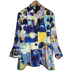 Ali Miles‎ Blazer Top Women's XL Modern Long Sleeve Artsy Button Multicolor NWT